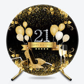 Lofaris Black Gold Balloons Round 21th Birthday Backdrop